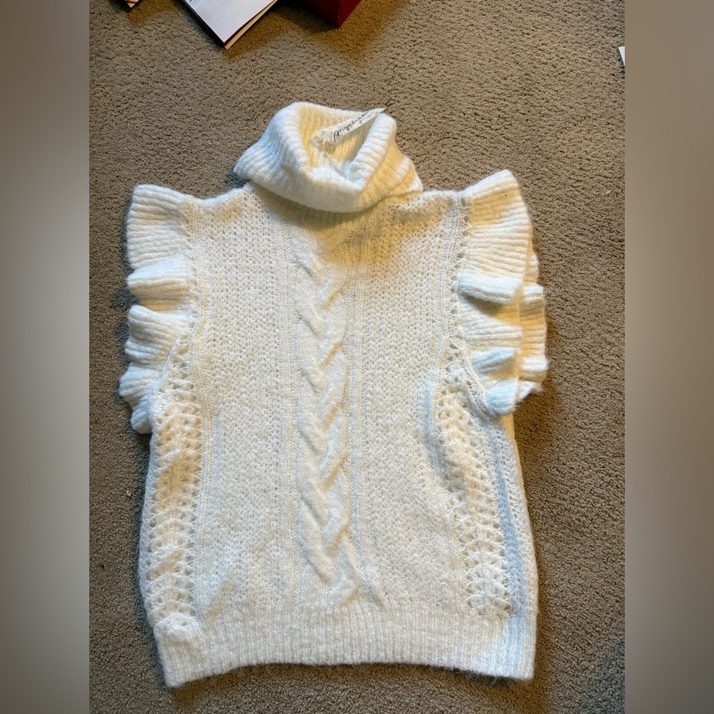 Mystree Cream Ruffled Turtleneck Sweater